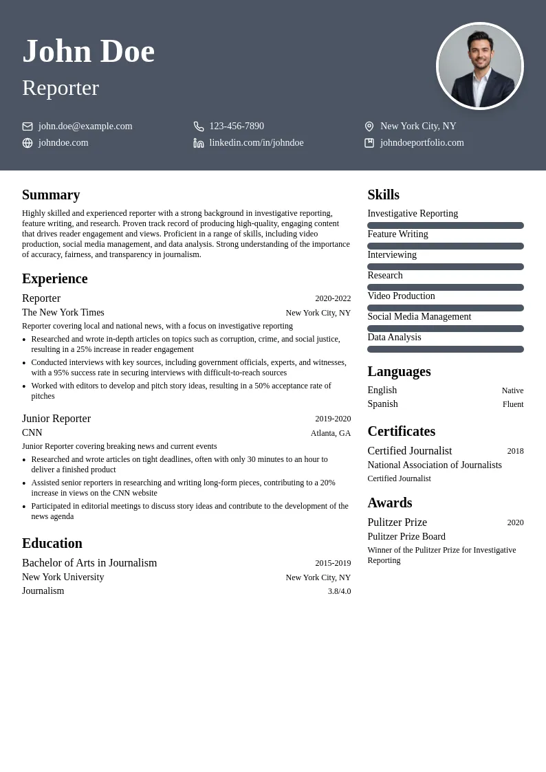 Reporter resume example