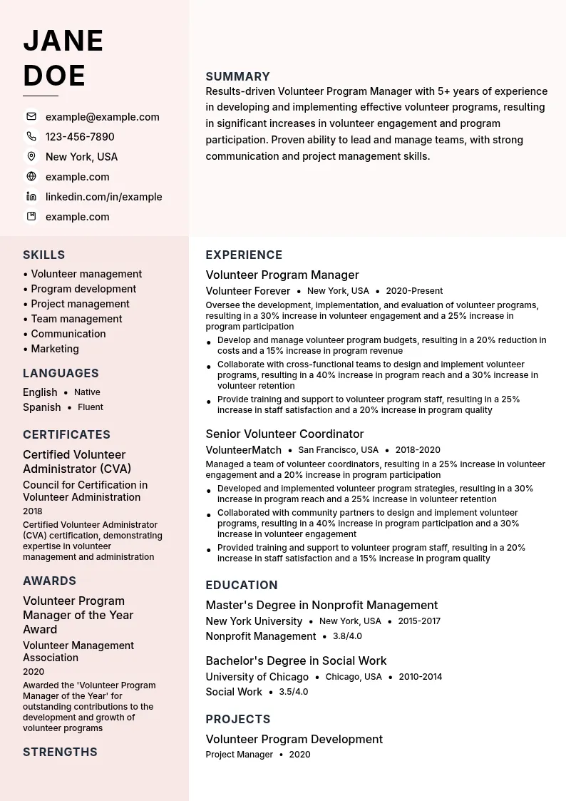 Volunteer Program Manager resume example