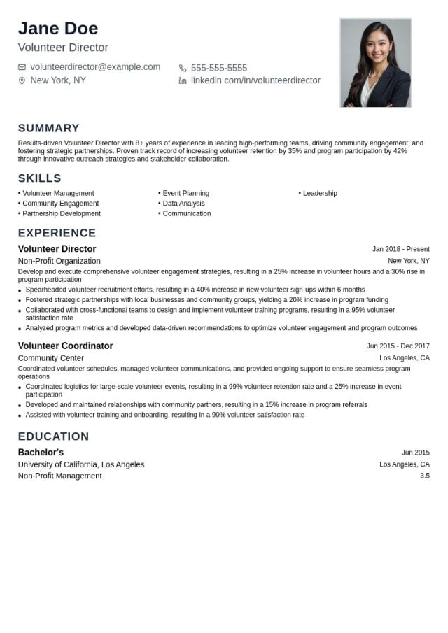 Volunteer Director resume example