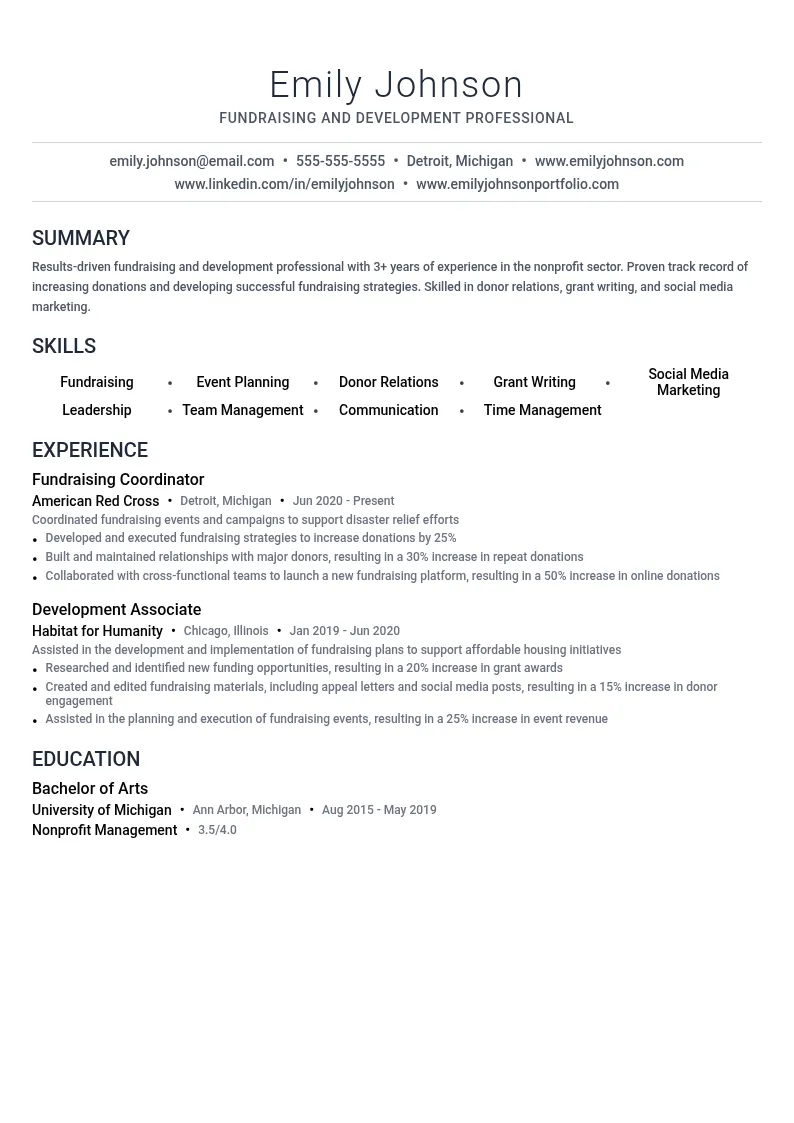 Fundraising and Development resume example