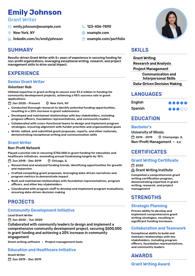 Grant Writing resume example