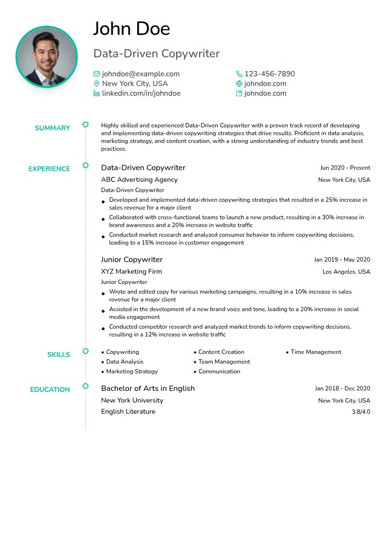 Data-Driven Copywriter resume example
