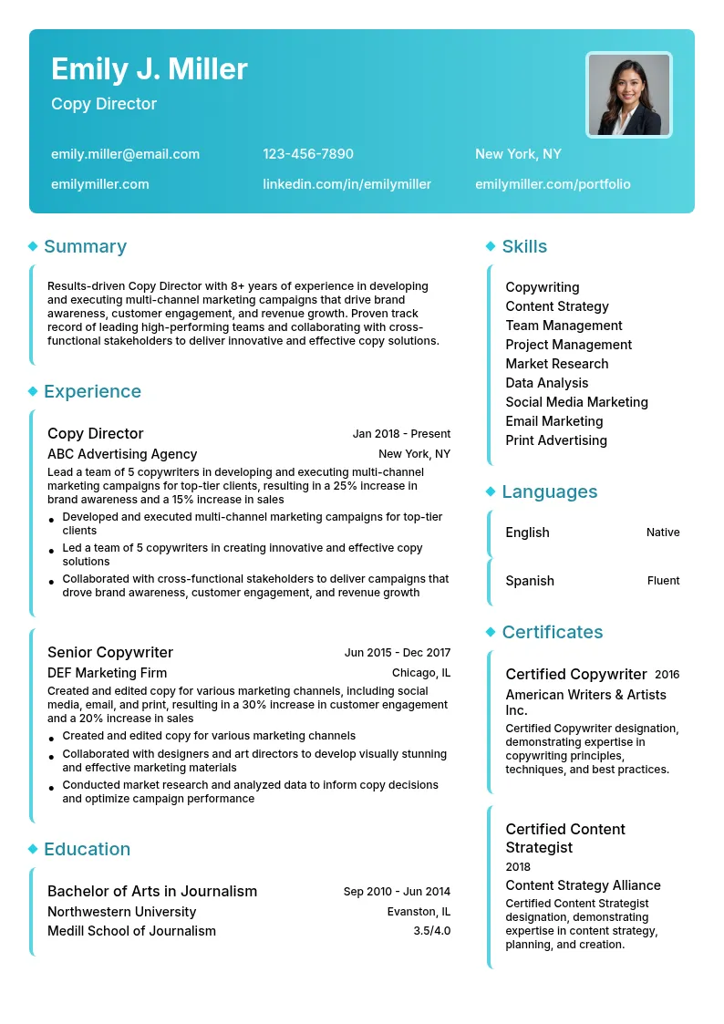 Copy Director resume example