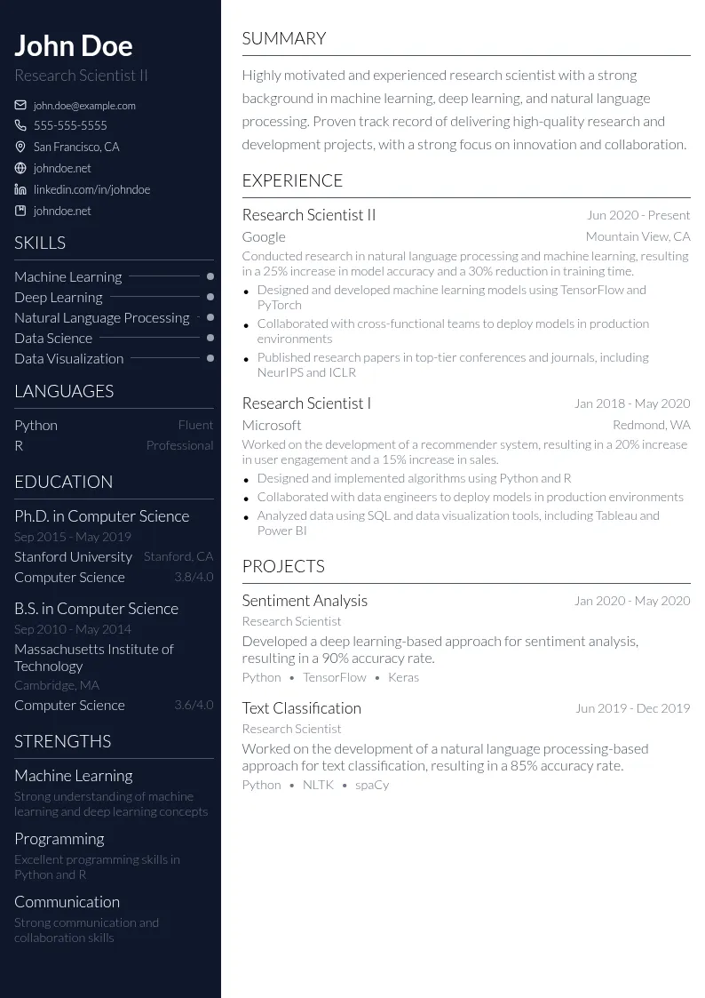 Research Scientist II resume example