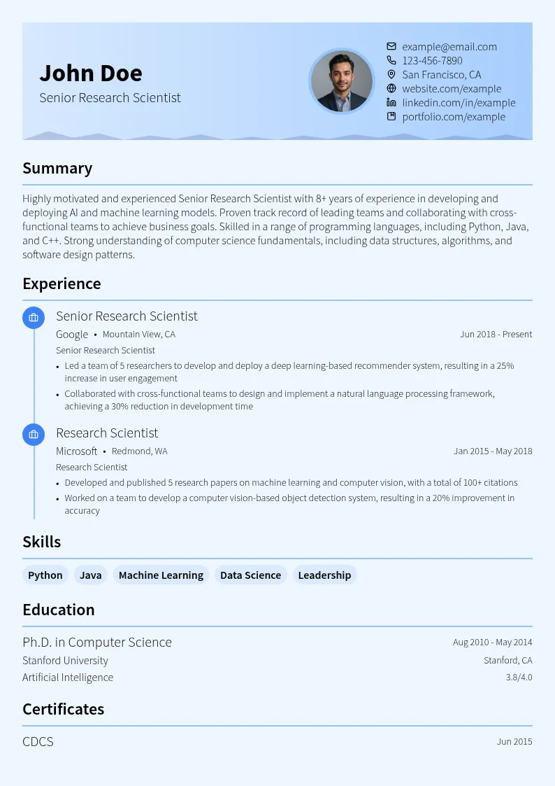 ,Senior Research Scientist resume example