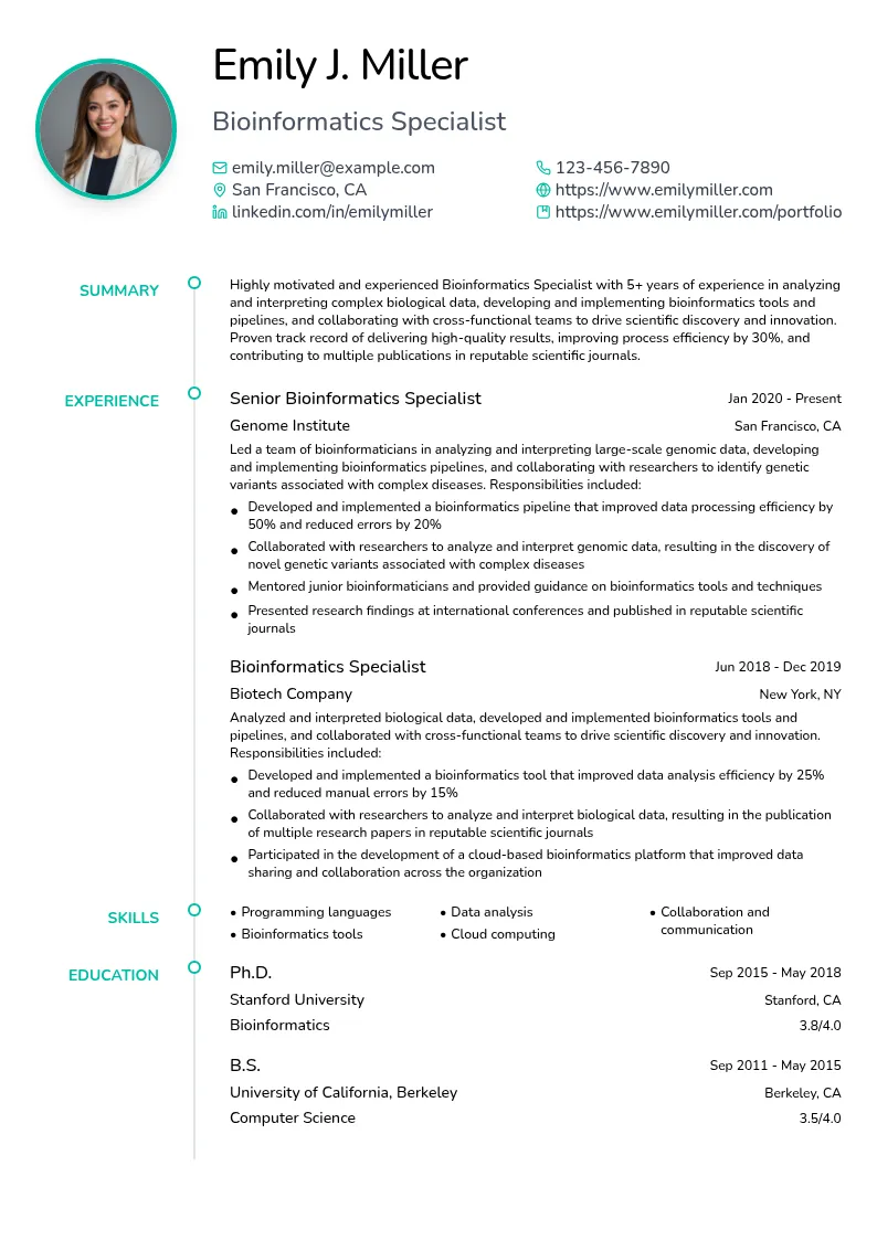 Bioinformatics Specialist resume example