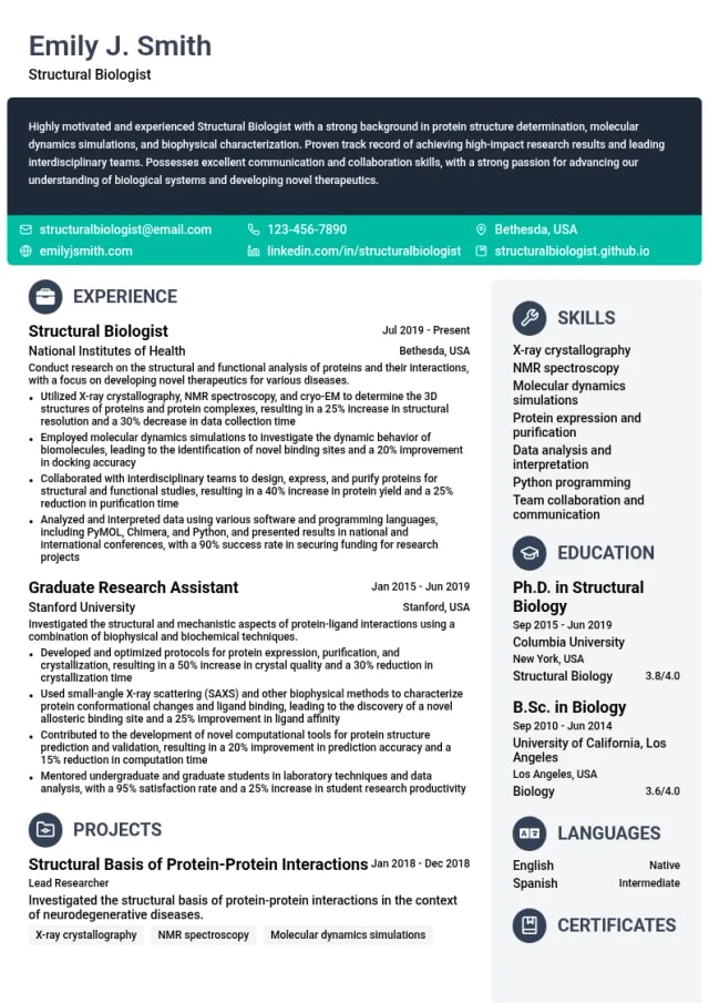 Structural Biologist resume example