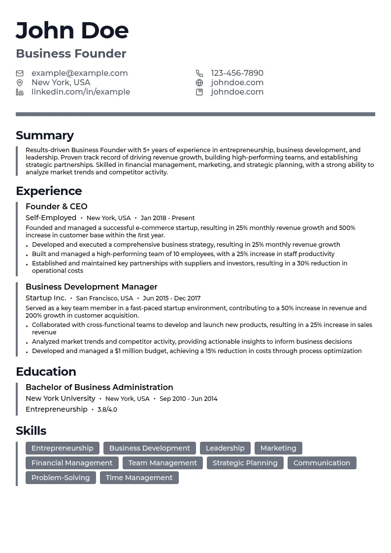 Business Founder resume example