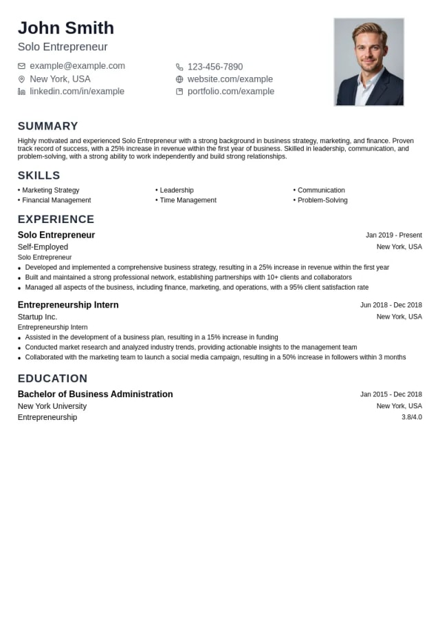 Solo Entrepreneur resume example