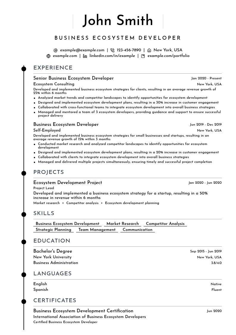 Business Ecosystem Developer resume example