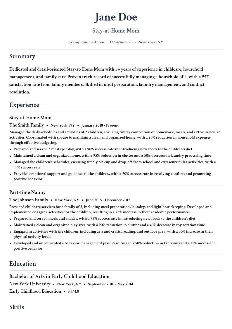 Stay-at-Home Mom resume example