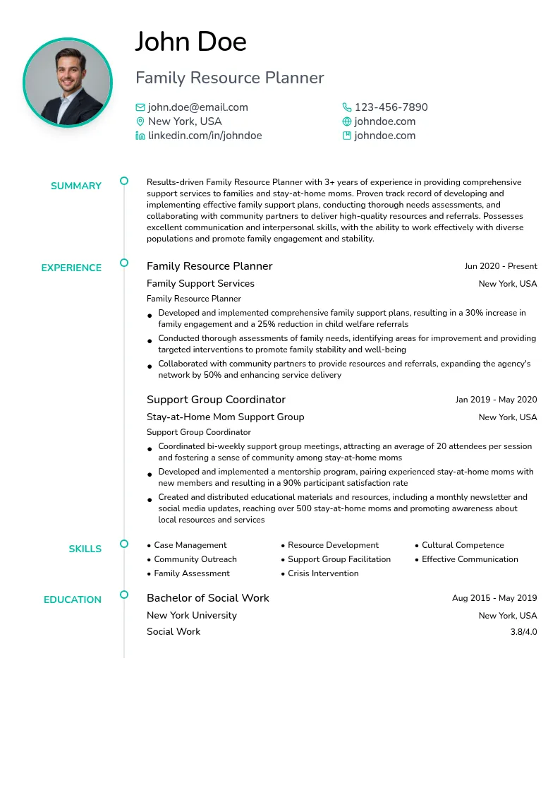Family Resource Planner resume example