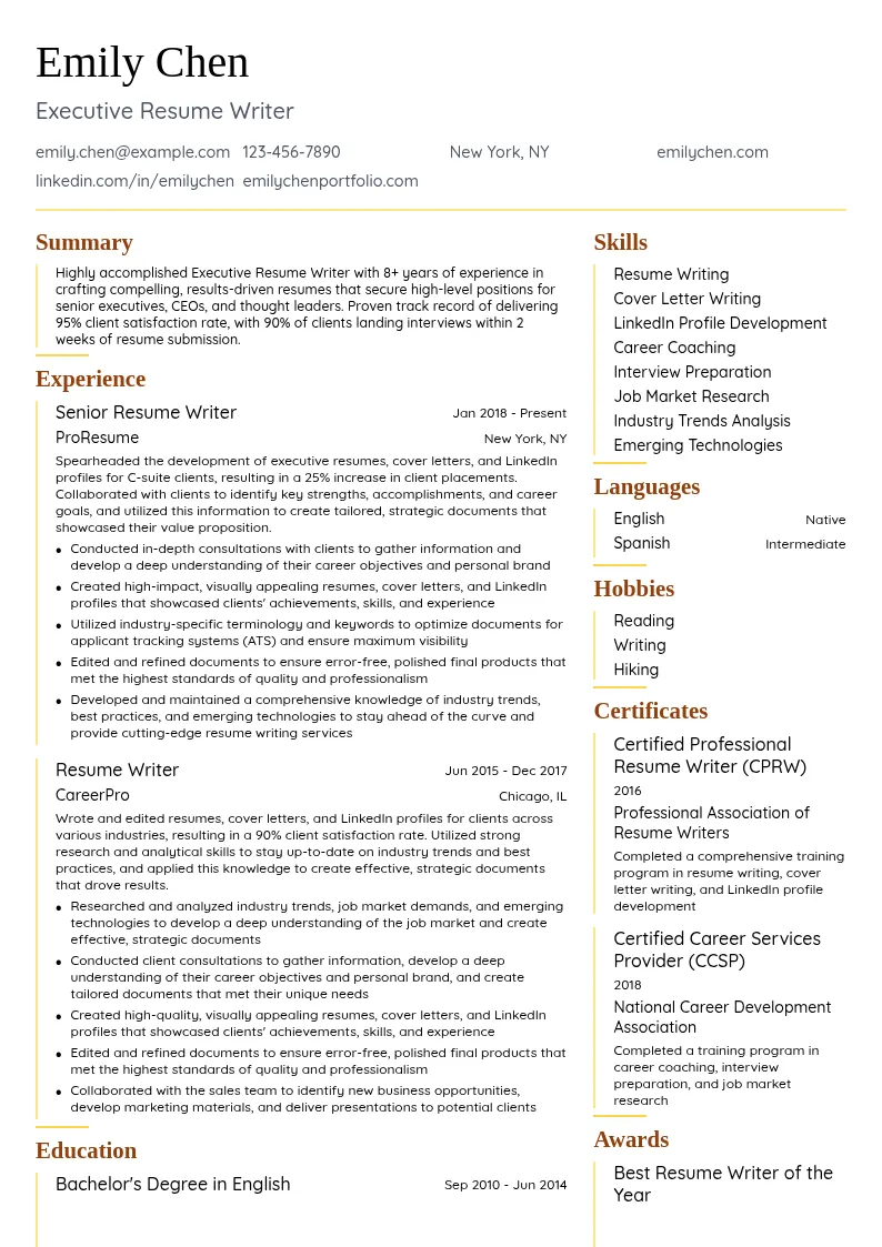 Executive Resume Writer resume example