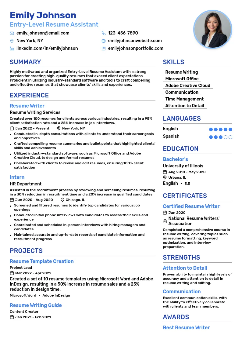 Entry-Level Resume Assistant resume example