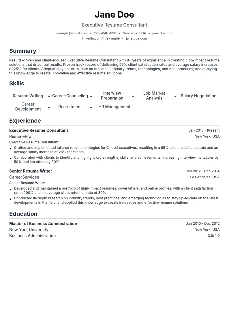 Executive Resume Consultant resume example