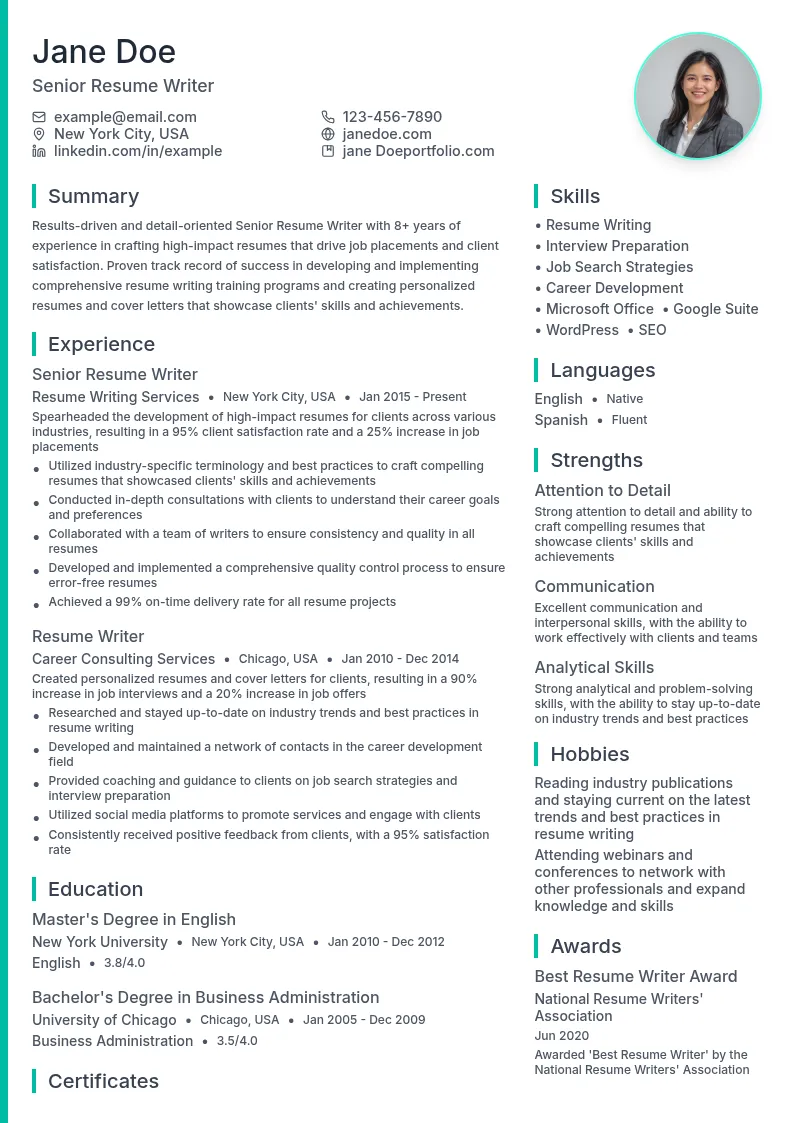Specialized Resume Writer (Finance) resume example