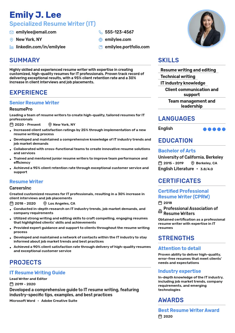 Specialized Resume Writer (IT) resume example