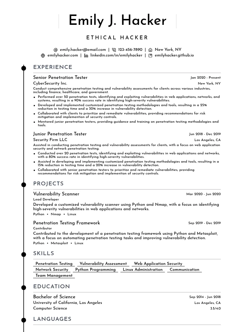 Ethical Hacker resume example