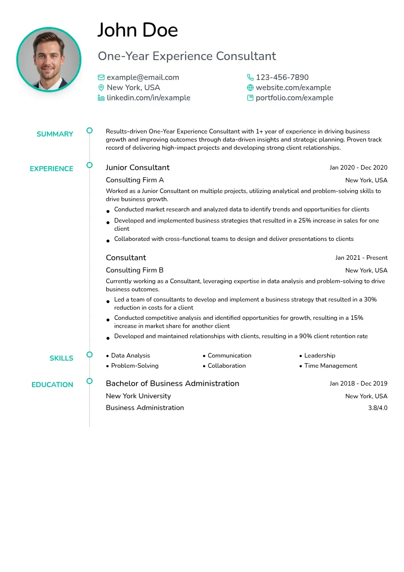 One-Year Experience Consultant resume example