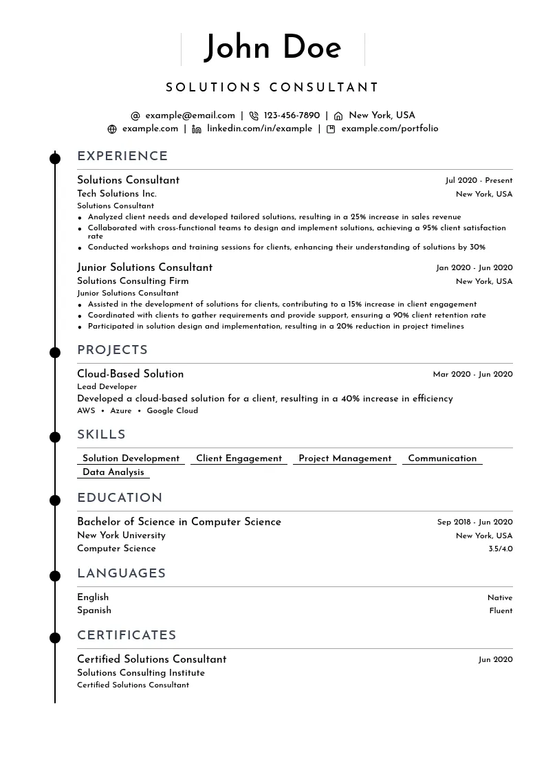One-Year Experience Solutions Consultant resume example