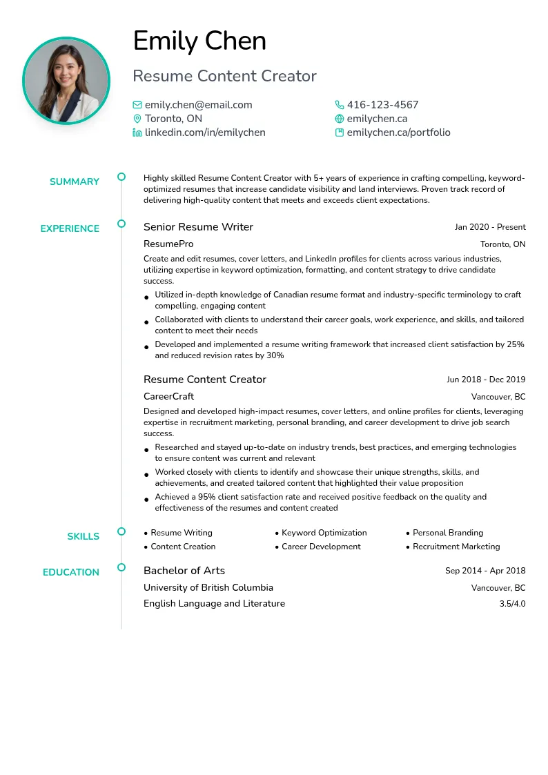 Resume Content Creator resume example