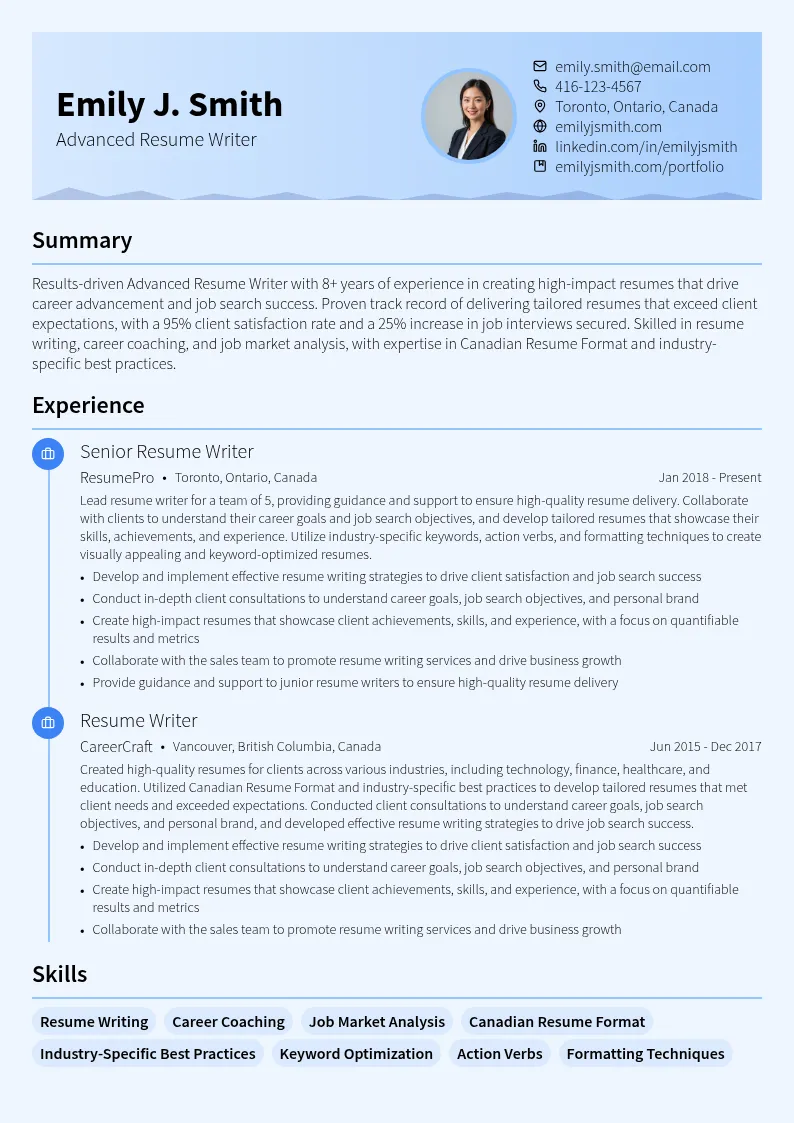 Advanced Resume Writer resume example