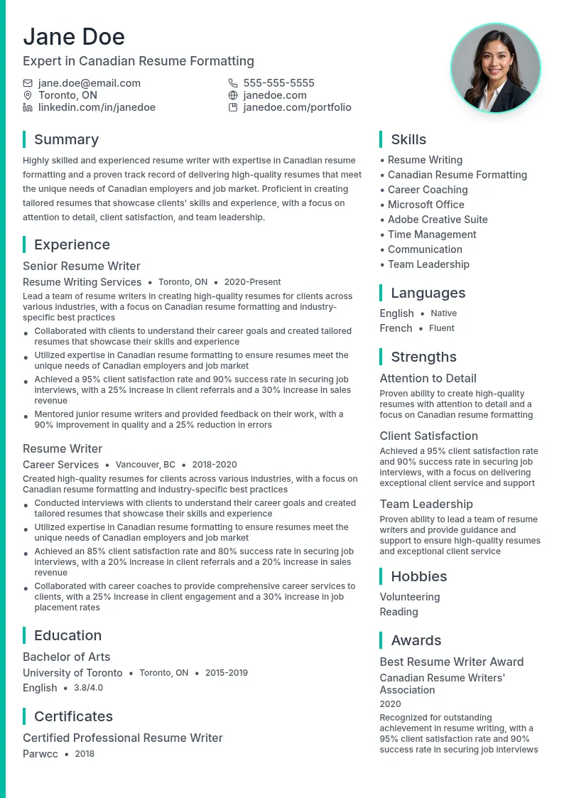 Expert in Canadian Resume Formatting resume example
