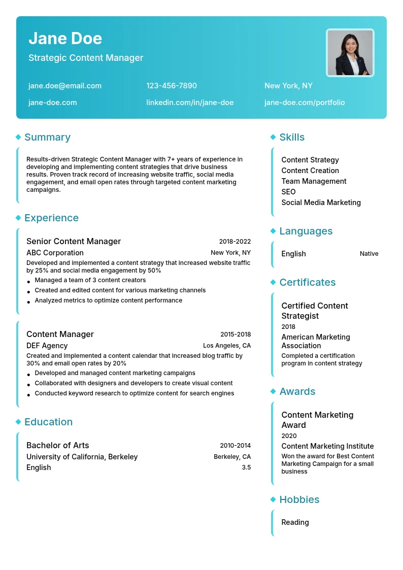 Strategic Content Manager resume example