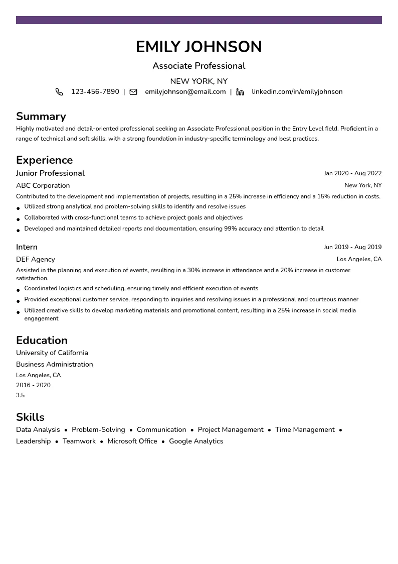 Associate <Profession> resume example