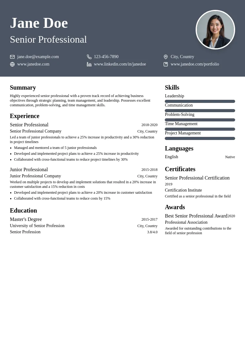Senior <Profession> resume example