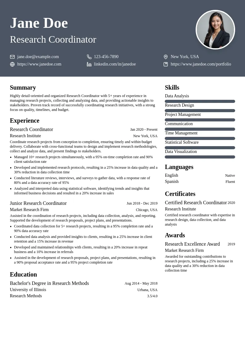 Research Coordinator resume example
