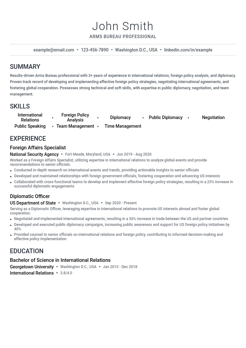 Arms Bureau resume example