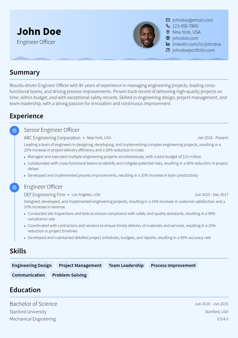 Engineer Officer resume example