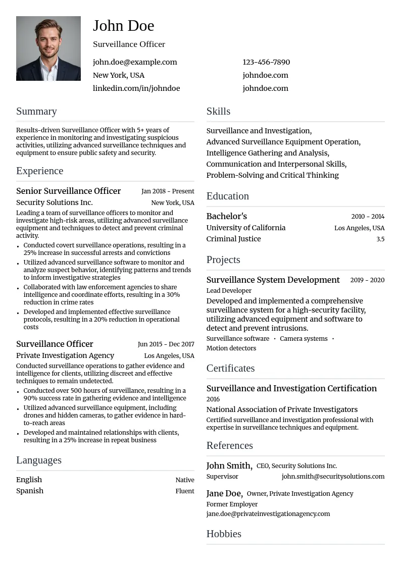 Surveillance Officer resume example