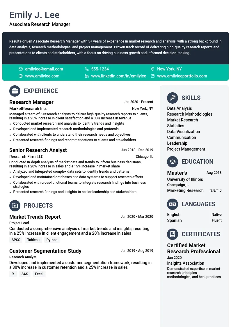 Associate Research Manager resume example
