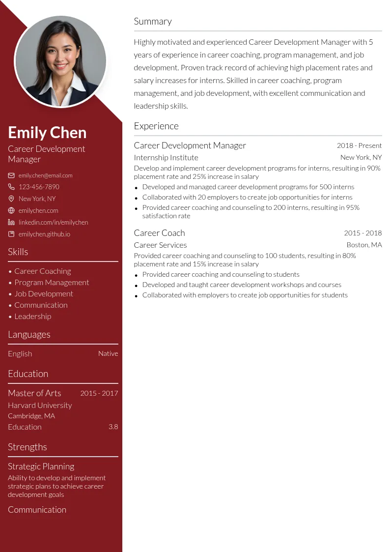 Career Development Manager resume example
