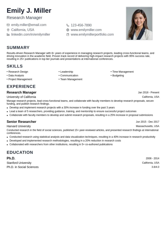 Research Manager resume example