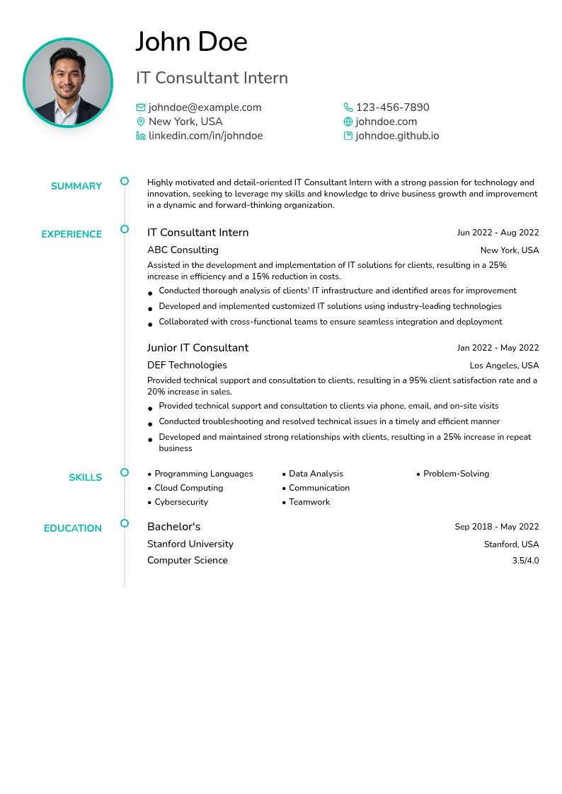 IT Consultant Intern resume example