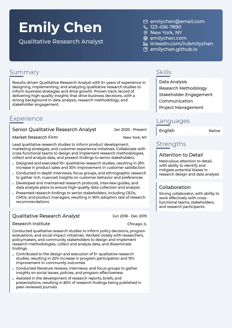 Qualitative Research Analyst resume example