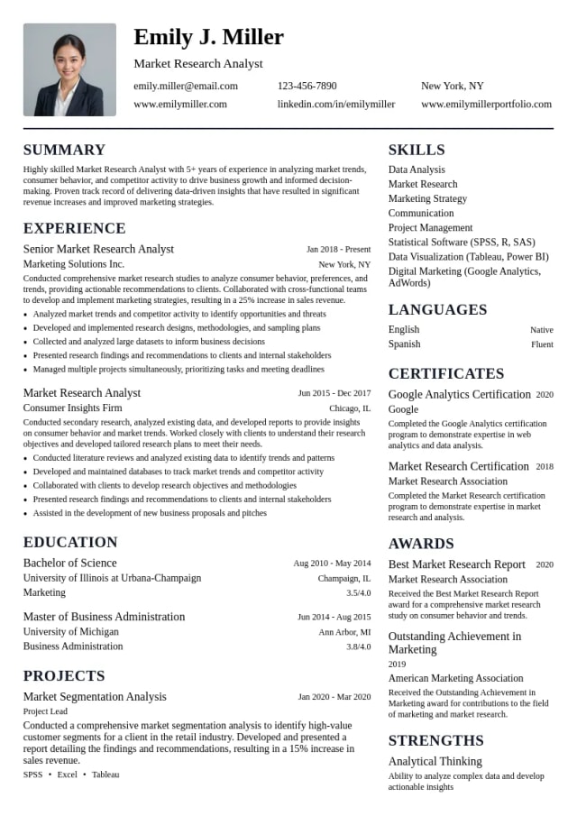 Market Research Analyst resume example