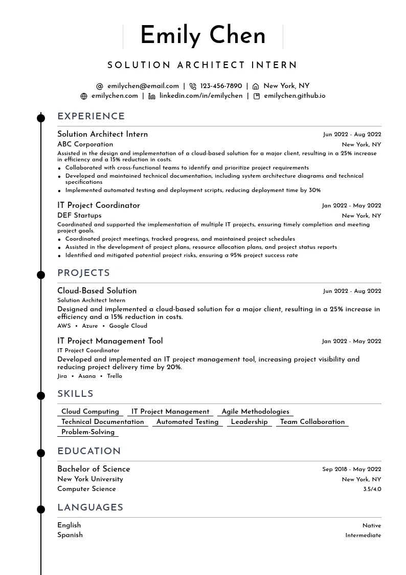 Solution Architect Intern resume example