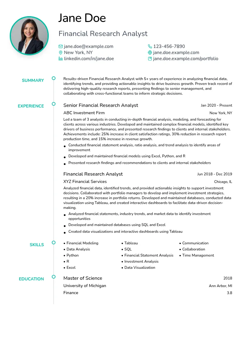 Financial Research Analyst resume example