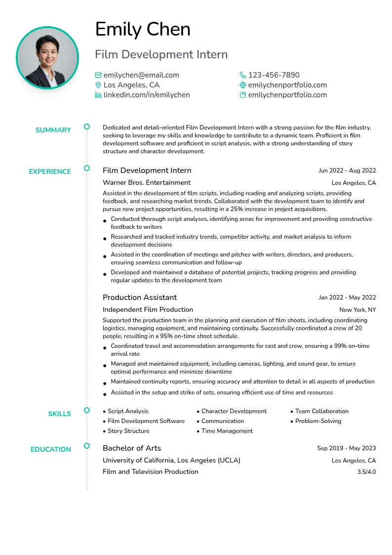 Film Development Intern resume example