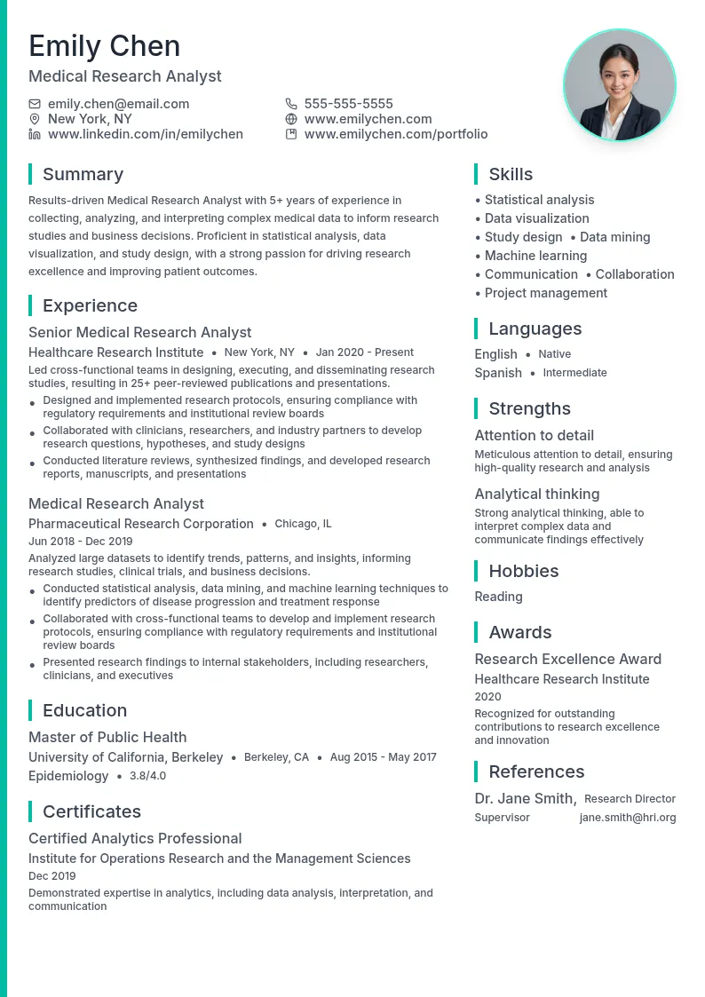 Medical Research Analyst resume example