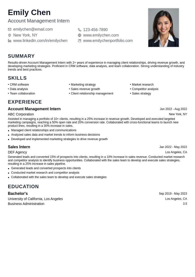Account Management Intern resume example