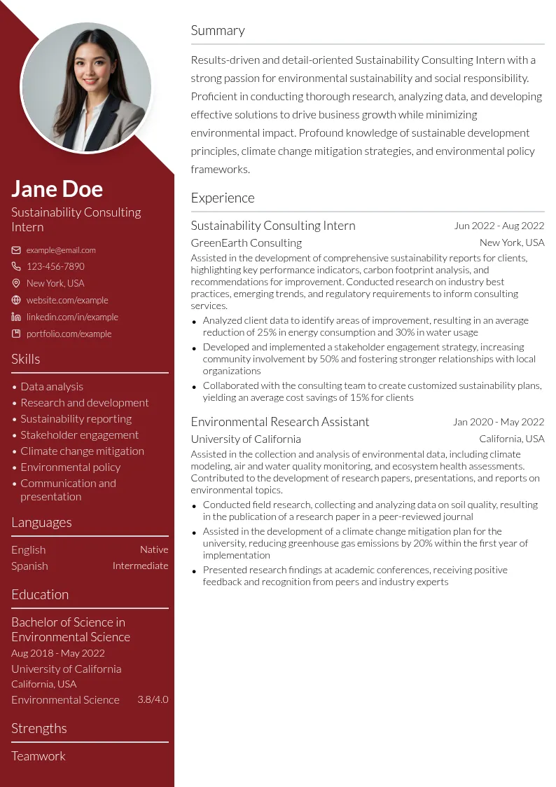 Sustainability Consulting Intern resume example