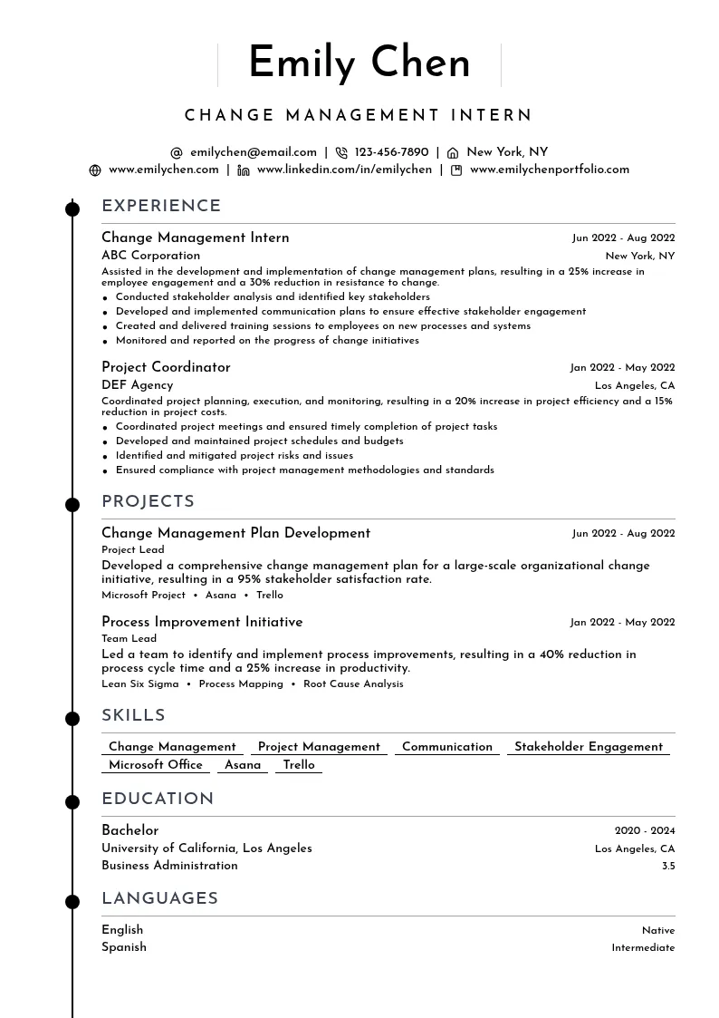 Change Management Intern resume example