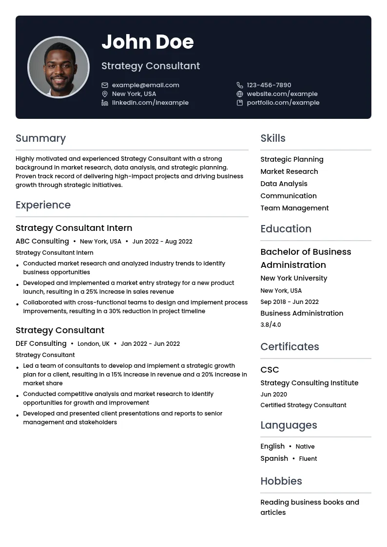 Strategy Consultant resume example