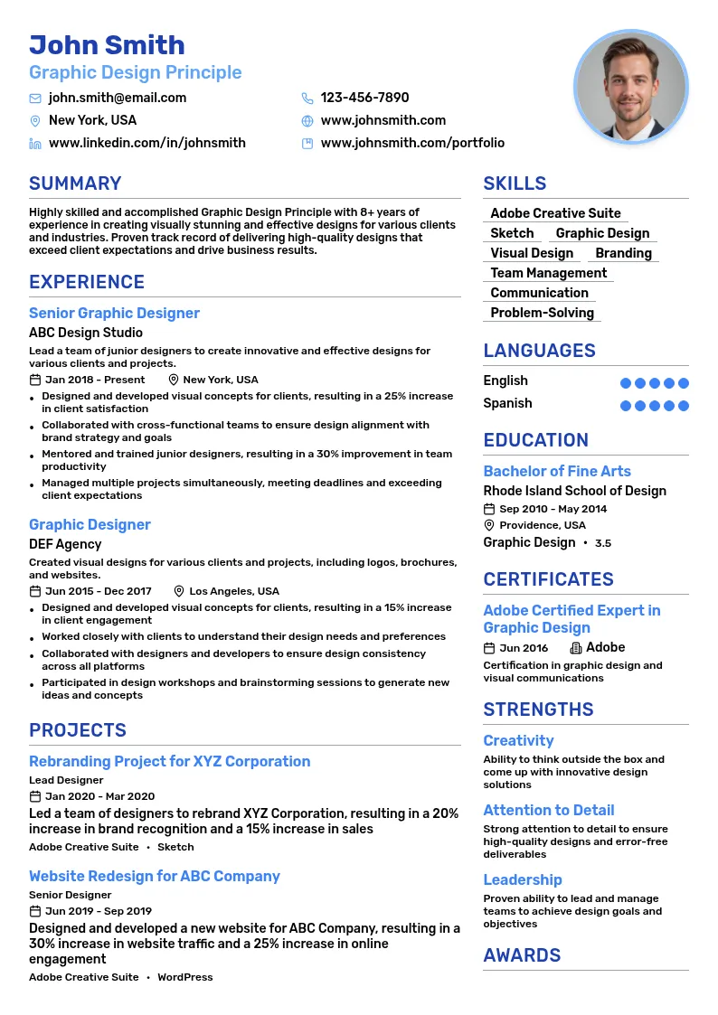 Graphic Design Principle resume example