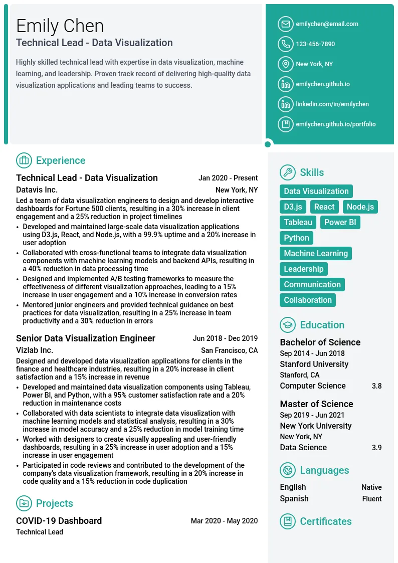 Technical Lead - Data Visualization resume example